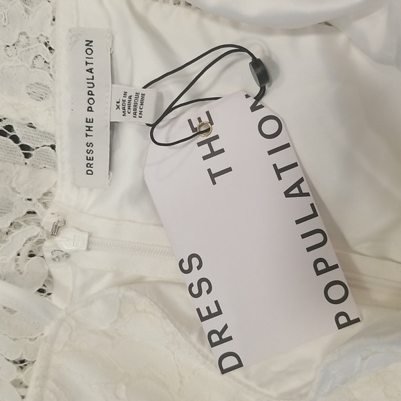 💕DRESS THE POPULATION💕 Jayleen Floral Lace Midi Dress ~ Off White XL NWT - Picture 7 of 11